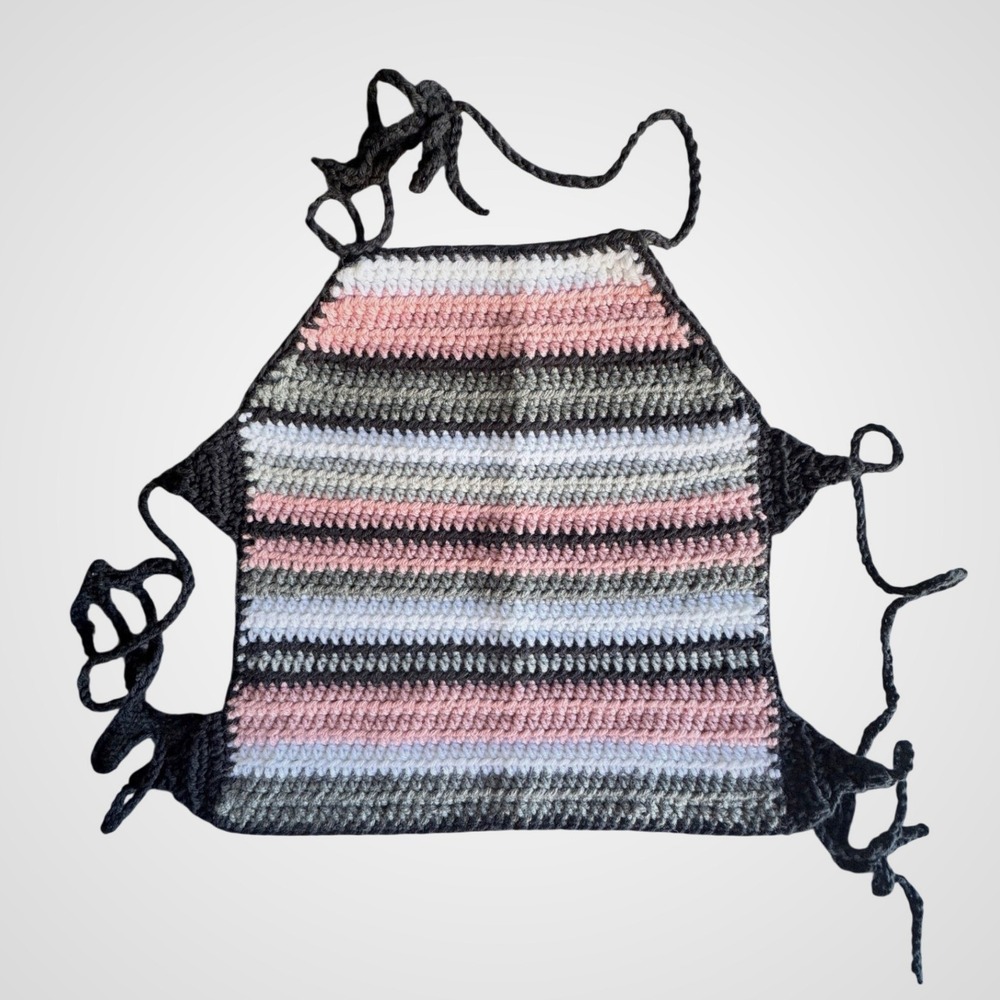 Handmade Crochet Halter Top Striped Boho Festival Pink Grey Black White Small